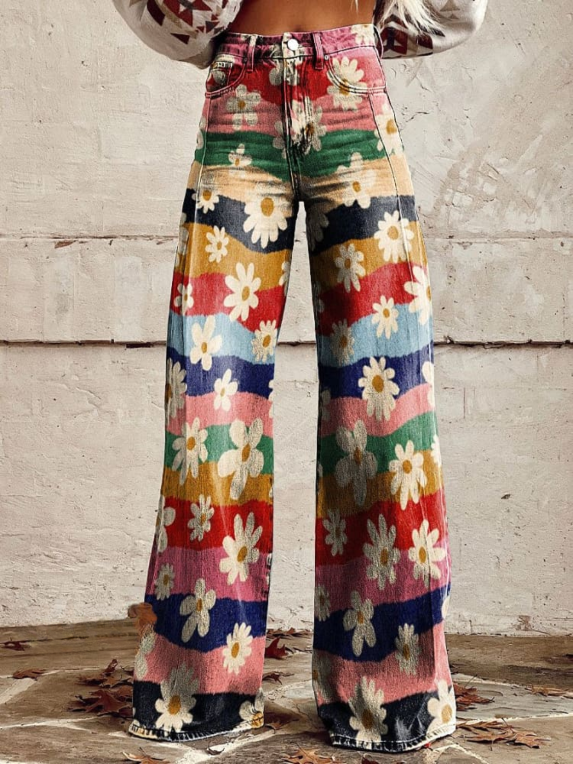 QUAYLA - RAINBOW FLORAL WIDE LEG PANTS