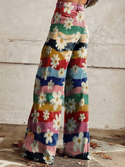 QUAYLA - RAINBOW FLORAL WIDE LEG PANTS