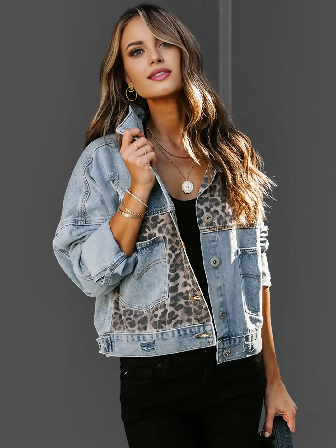 Yves - Leopard Print Denim Jacket