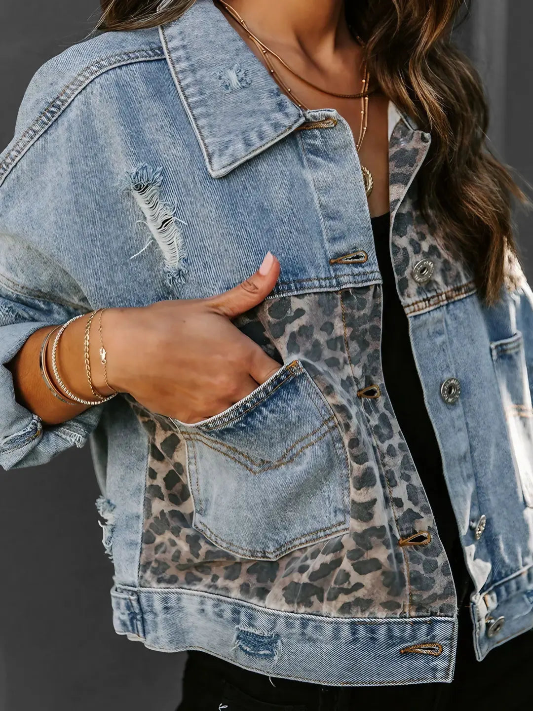 Yves - Leopard Print Denim Jacket