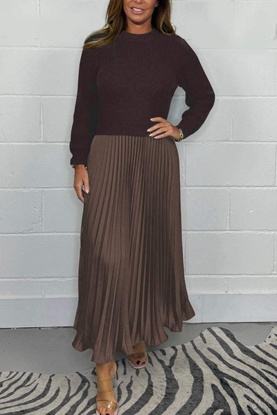 SELLA - LONG SWEATER & PLEATED SKIRT SET