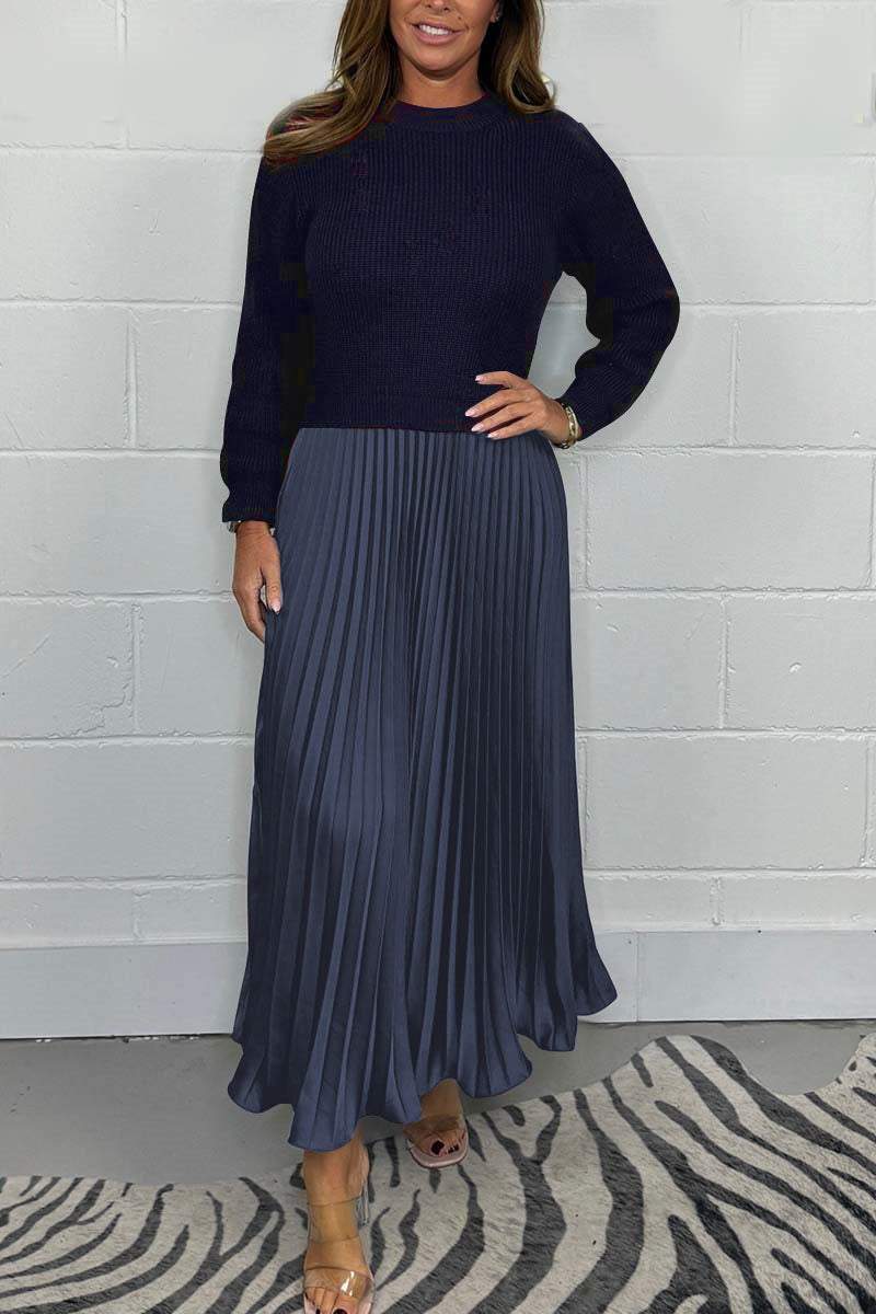 SELLA - LONG SWEATER & PLEATED SKIRT SET