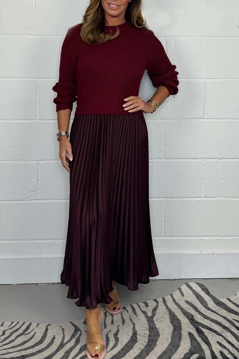 SELLA - LONG SWEATER & PLEATED SKIRT SET