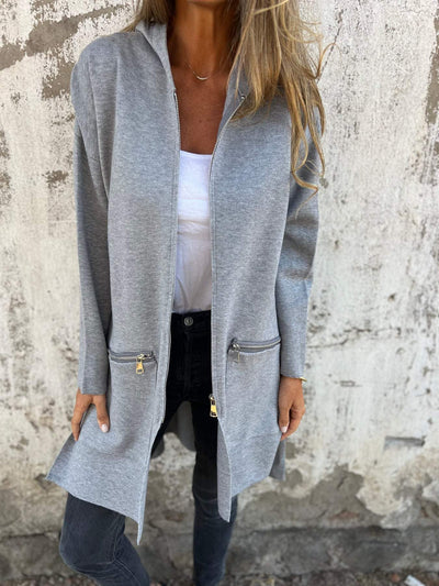 Lena - Cozy Zippered Long Sleeve Cardigan