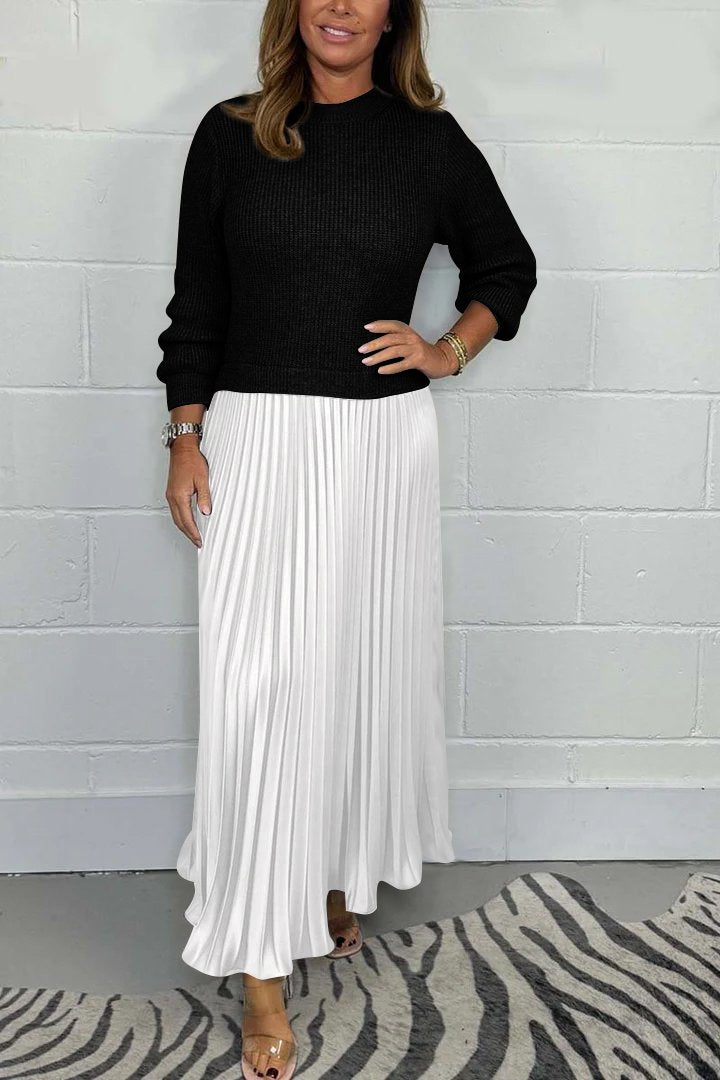 SELLA - LONG SWEATER & PLEATED SKIRT SET