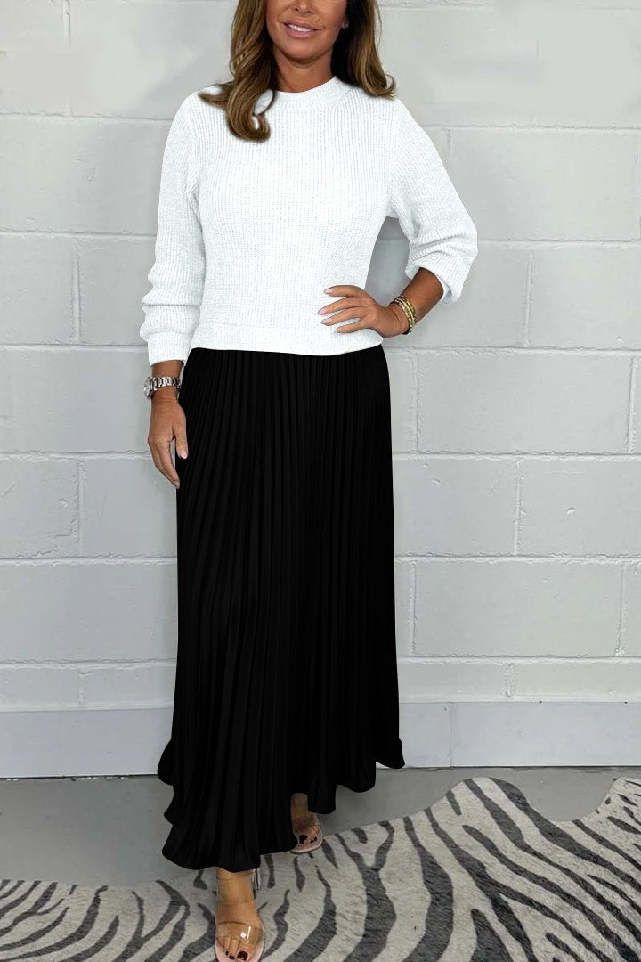 SELLA - LONG SWEATER & PLEATED SKIRT SET